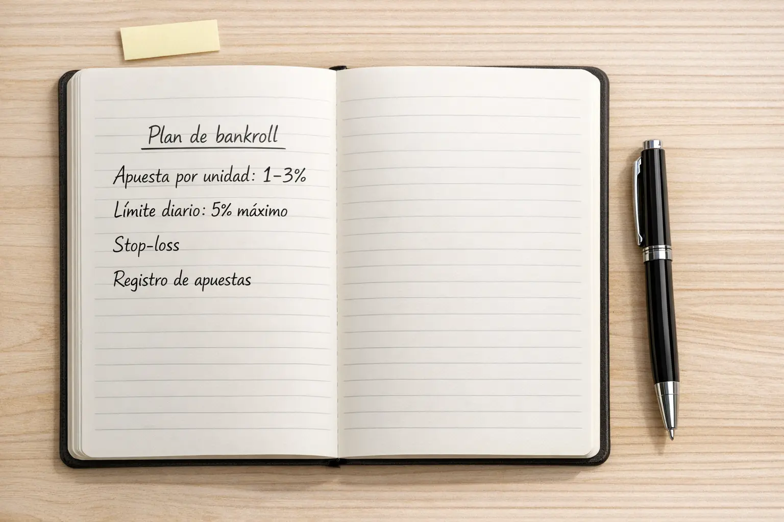 Libreta con anotaciones de presupuesto y un bolígrafo sobre una mesa de madera