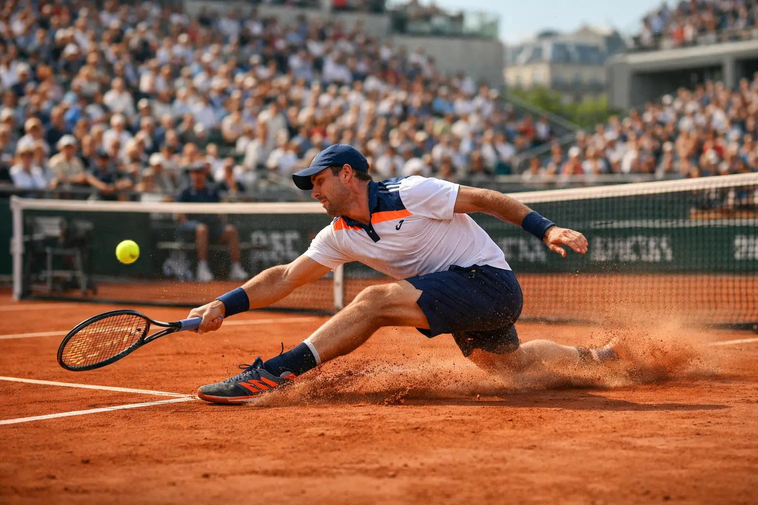 Pista de tierra batida de Roland Garros con las características líneas rojas