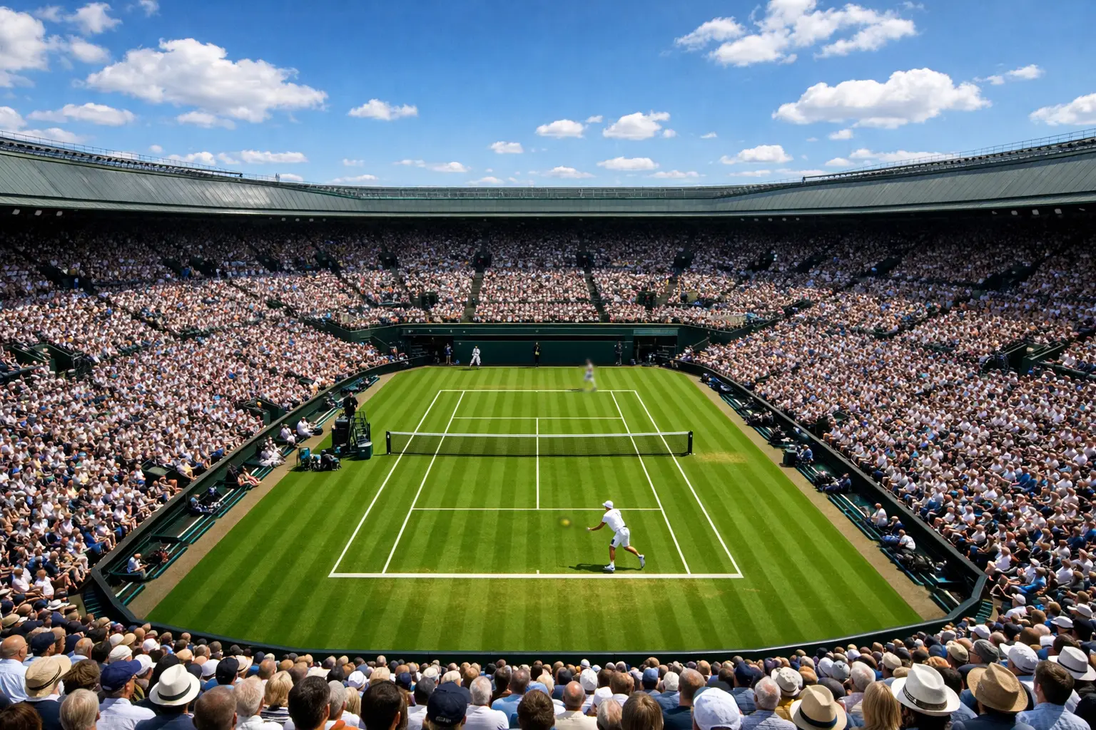 Vista panorámica de una pista central de Grand Slam llena de espectadores durante un partido