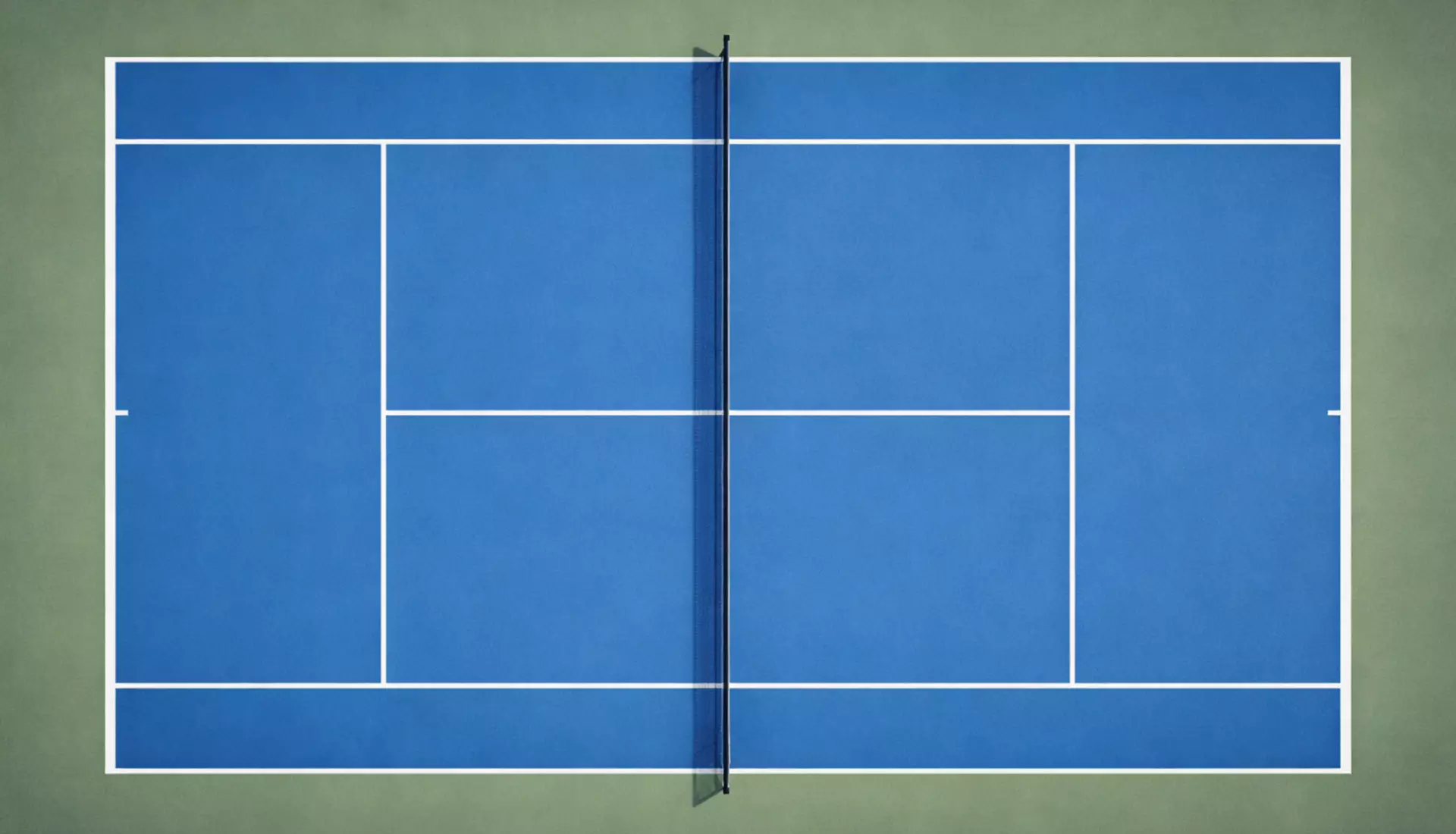 Vista cenital de una pista de tenis con líneas geométricas bien definidas