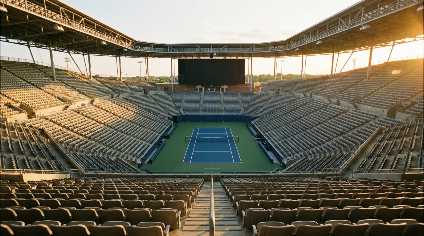 Pantalla mostrando un partido de tenis en directo desde una grada vacía